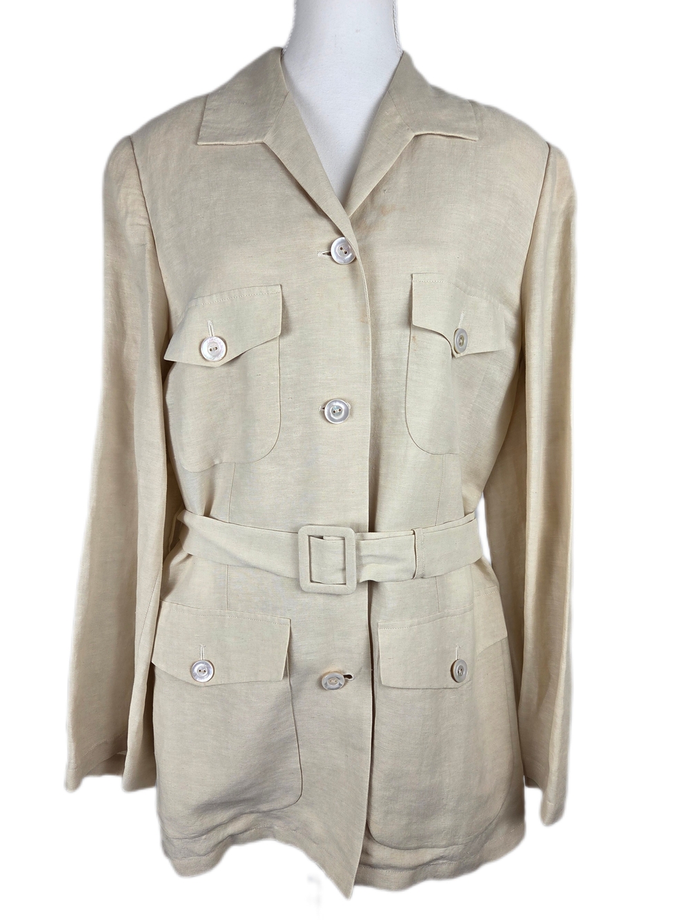 Vintage 1990s Max Mara Belted Linen Safari Utility Jacket Blazer